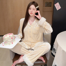 钻石绒压花睡衣女秋冬季长袖长裤高级感甜美套装轻奢时尚家居服
