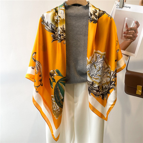 Chinese style ancient building color matching silk scarf large square scarf 110cm travel shawl sun protection scarf decorative versatile scarf