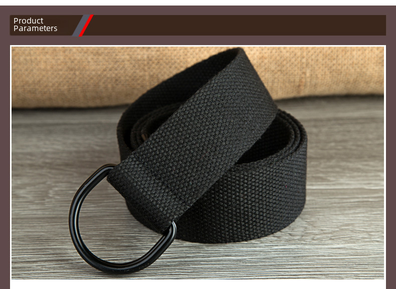 Double-loop Canvas Belt Men's and Women's Black D-shaped Buckle Cloth Belt Half-ring Long Canvas Belt_voghion.com