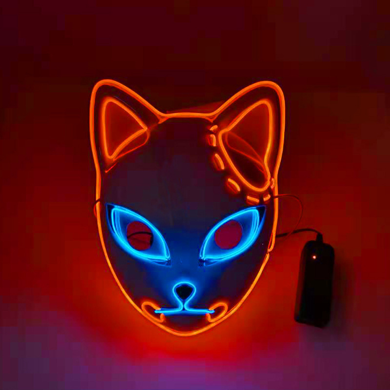 Led luminoso fantasma extinguir la hoja máscara luminosa anime cos props cara de gato zorro Halloween máscara de luz fría flash
