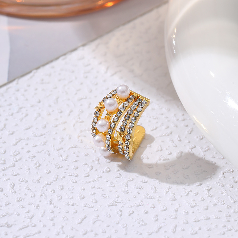 Yunjin transfronterizo nuevo multi-capa multi-anillo circón perla oído hueso clip elegante todo partido personalidad earless pendientes