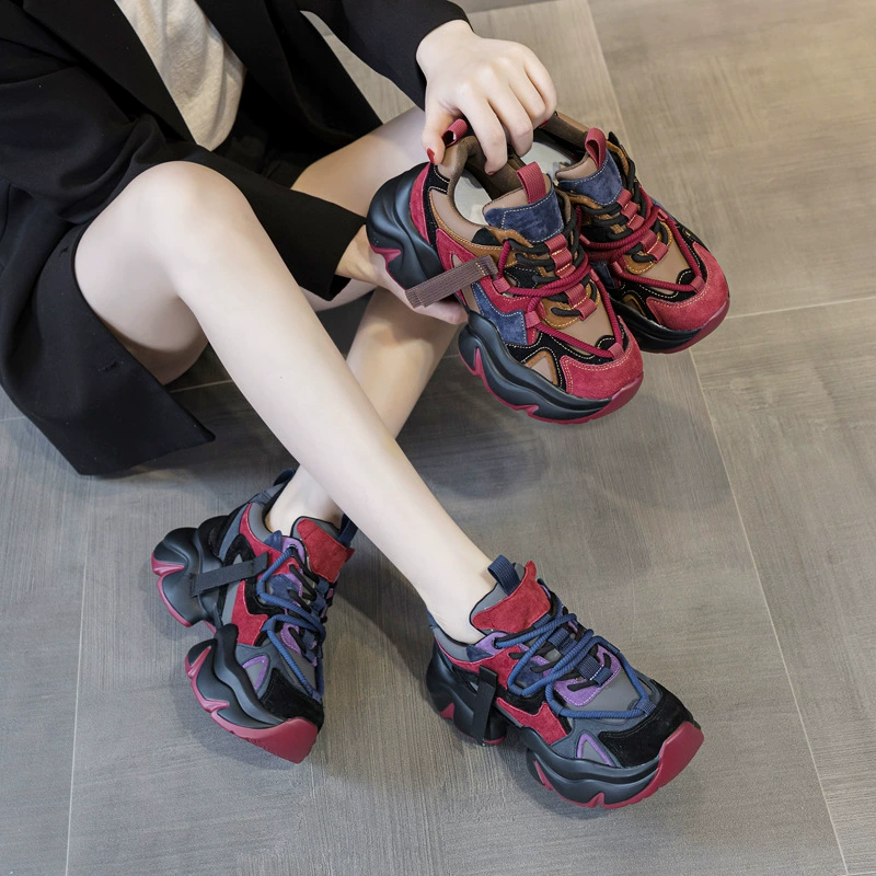 Fleece-lined Winter Platform Sneakers, Genuine Leather, Chunky Sport Style