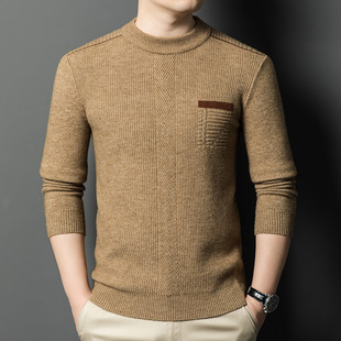 Autumn and Winter New Middle-aged Men's Crewneck Pullover Wool Sweater Thickened Warm Knitted Sweater Dad's Casual Sweater Trendy