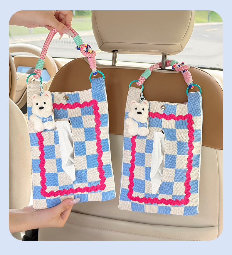 Car Tissue Box, Car-Mounted Tissue Holder, High-End Hanging Bag for Car Interior, Creative and Cute Tissue Box for Car