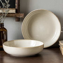 窑变釉陶瓷深盘圆形深口汤盘简约复古家用菜盘沙拉海鲜捞汁盘微瑕