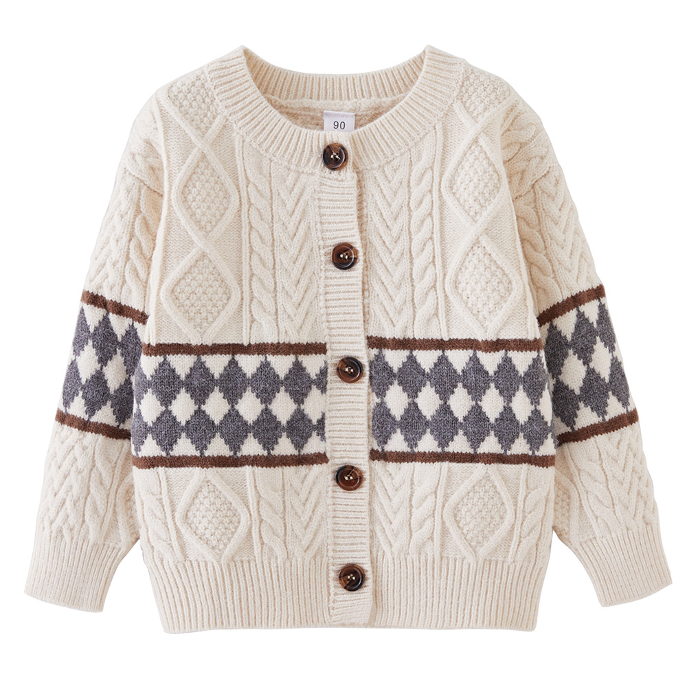 Ropa para niños Otoño e Invierno engrosada suéter para niños cardigan pequeños niños y niñas suéter cardigan abrigo de lana superior al por mayor