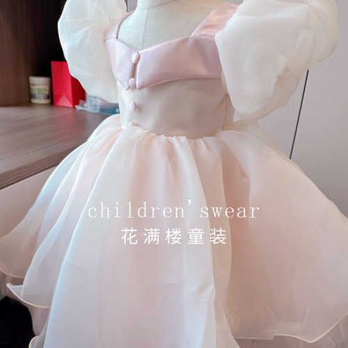 Birthday Princess Dress 2024 New Style Party Puff Skirt for Girls Children's Formal Dress Flower Girl Dress Birthday Suit Spring Season
