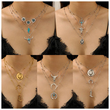 跨境热销欧美西部牛仔风项链套装复古牛头松石丝绒帽子颈绳锁骨链