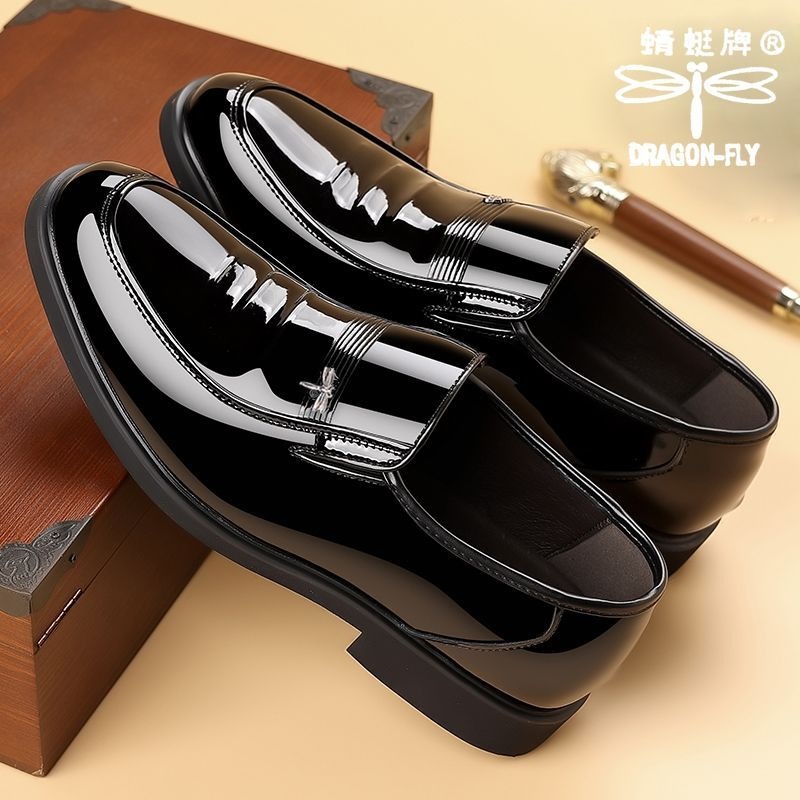 Dragonfly brand genuine men's business new formal leather shoes, patent leather, breathable, glossy finish, British style, casual, wedding shoes