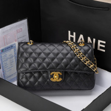 CF中号鱼子酱包真牛皮女包小香风方胖子单肩斜挎包菱格大链条包包