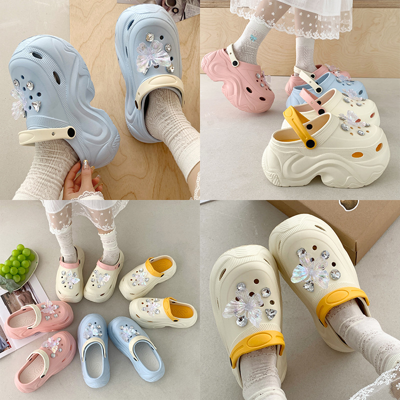 Super Hot High Heel 10CM Hole Shoes Women's Summer Outer Wear Cute Cartoon Non-slip Deodorant Thick Sole Sandals Hole Slippers