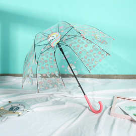厂家直供长柄 雨伞 欧美风格 独角兽星星冰淇淋透明阿波罗鸟笼伞