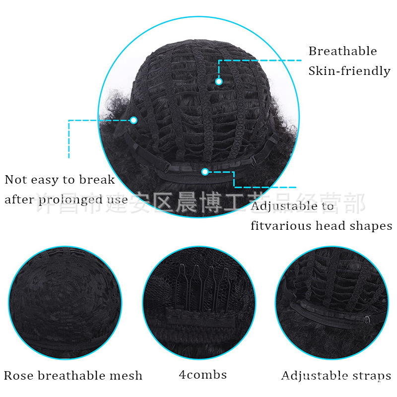 Pelucas transfronterizas europeas y americanas cabeza explosiva de cabello rizado corto de fibra química Afro Curly Wig