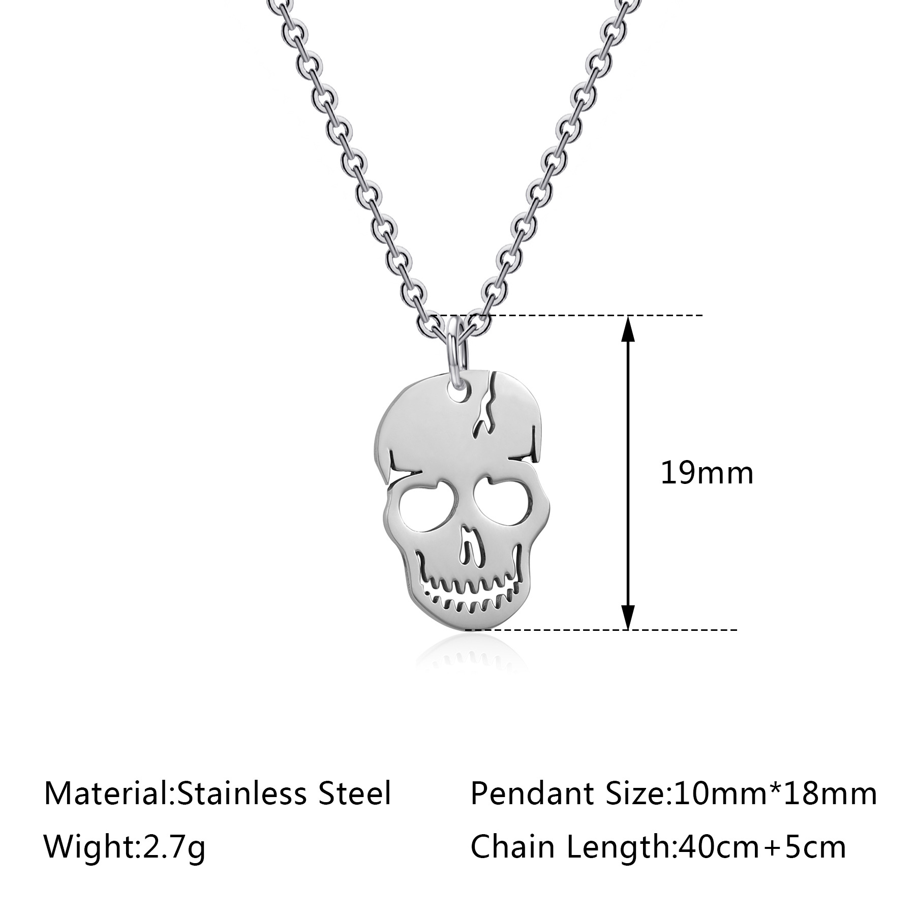 6g Weight Pendant Necklace Classification cable chain Chain Type 1 Piece Quantity Wholesale Jewelry Hip-Hop Skull Stainless Steel Titanium Steel Patchwork Pendant Necklace
