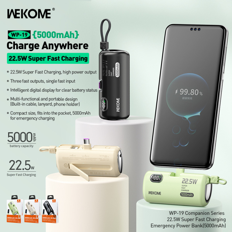 WEKOME カプセルパワーバンクミニ 22.5 ワット内蔵ライン 5000mAh ポケットギフトパワーバンク急速充電|undefined