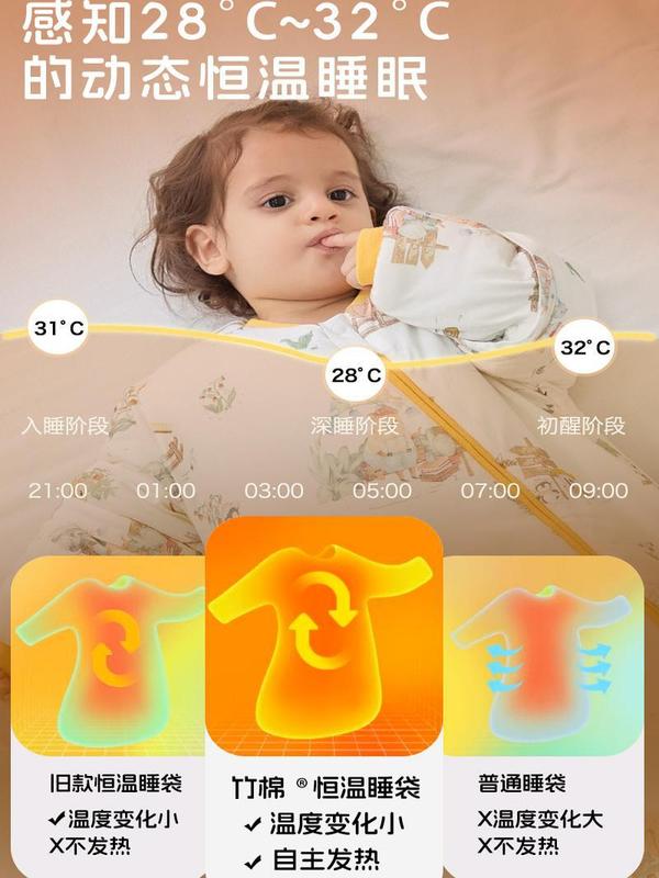 婧麒婴儿睡袋春秋款宝宝秋冬款恒温新生儿童防踢被子四季通用睡衣|undefined