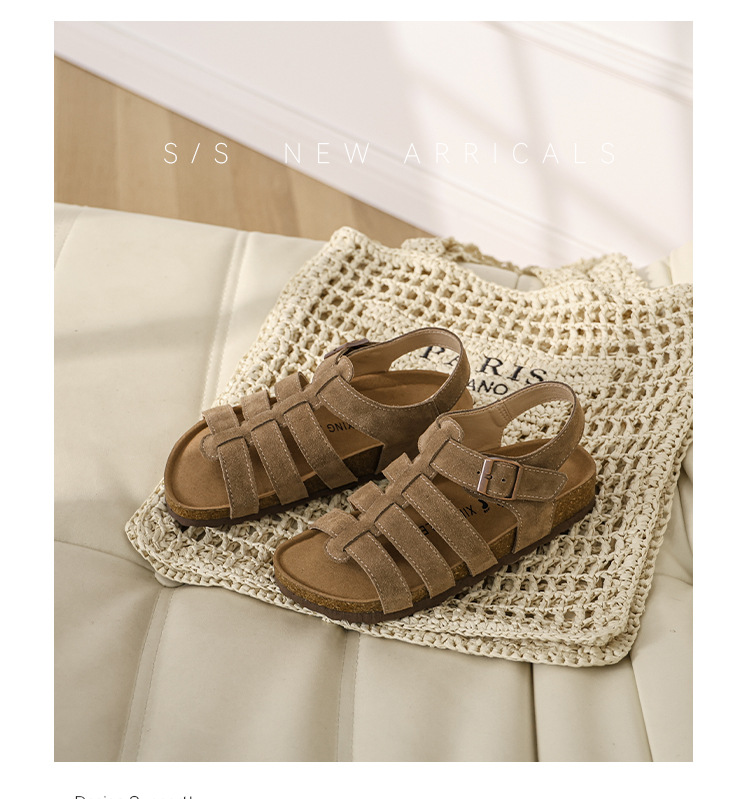 Echtes leder Borken sandalen frauen Römischen schuhe 2023 neue sommer oberbekleidung alle-spiel dicken sohlen strand schuhe kork sandalen_voghion.com