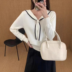 韩版减龄海军领披肩针织衫女秋季新款学院风百搭显瘦长袖打底上衣