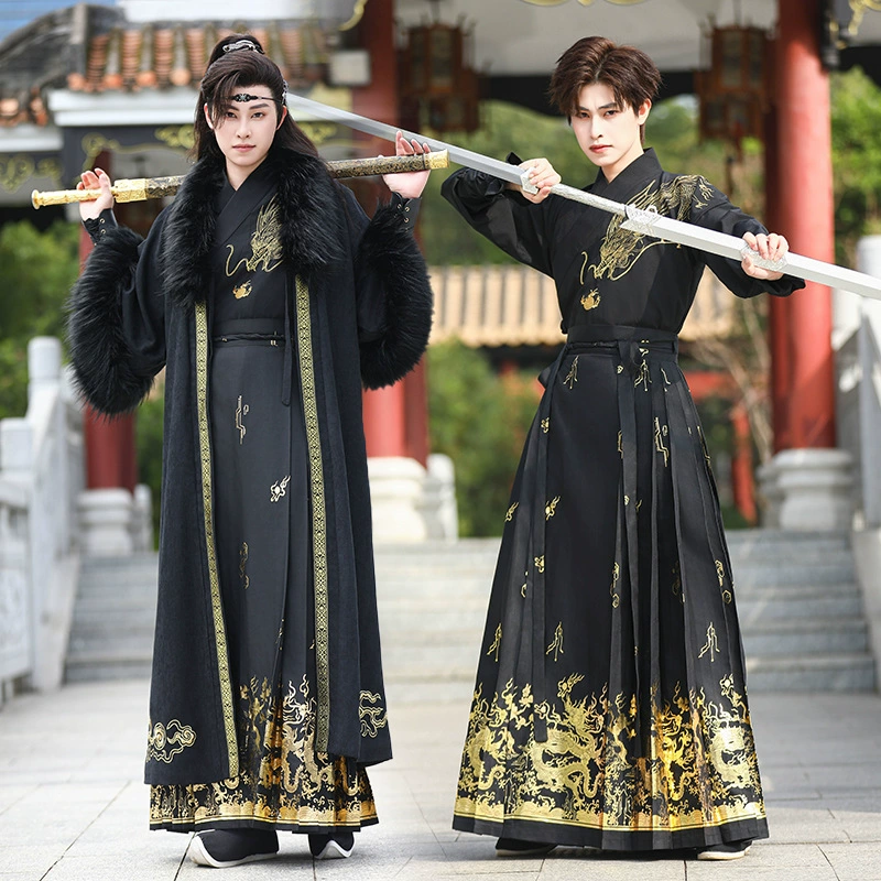 Оригинальный зимний новый имитационный волосатый костюм Hanfu плюс бархатный полруки плащ древний стиль меховый воротник съемный