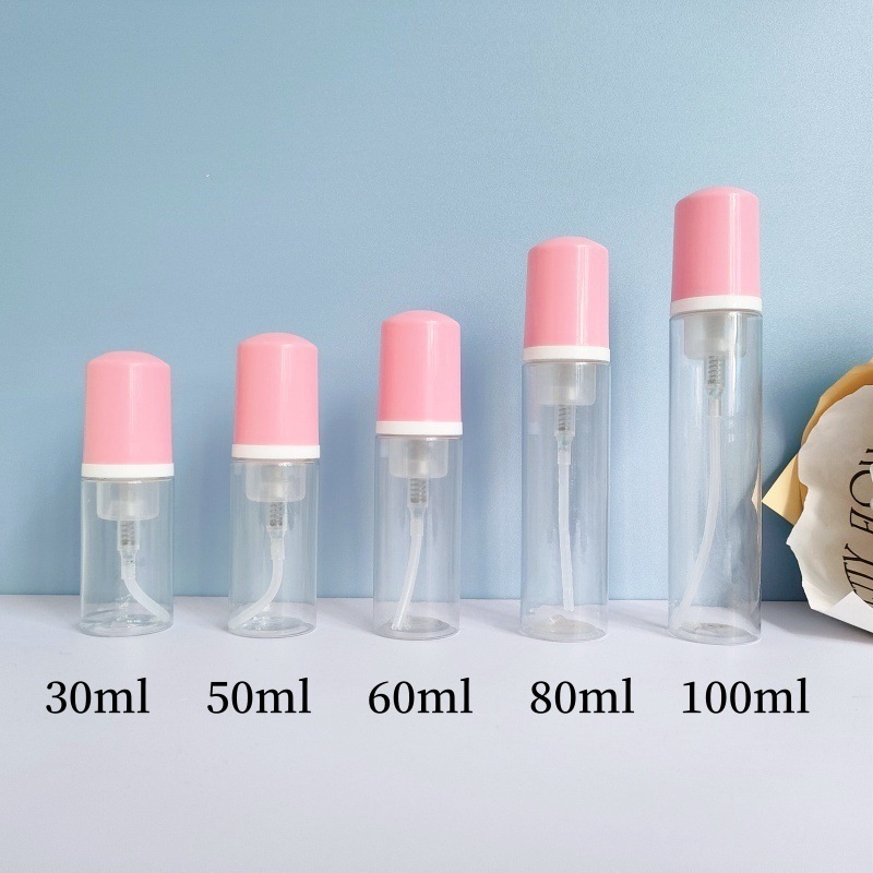 30 dientes PET mousse transparente botella 30ml100ml limpiador facial espuma botella champú espuma botella de pie en stock