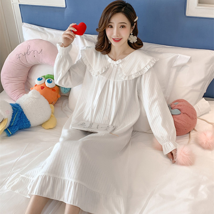Pijama de mangas largas para mujeres sobre las rodillas pijama de viento primavera y otoño de hadas corte muñeca cuello princesa viento conjunto de verano