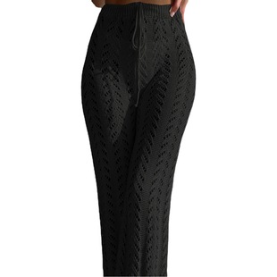 Europe and the United States cross-border foreign trade Amazon beach straight pants seaside holiday woven hollow lace-up pants sunscreen leisure