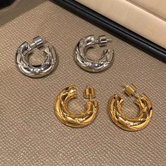 欧美跨境爆款真金电镀C形耳环女925纯银针菱形耳圈耳钉女网红耳饰