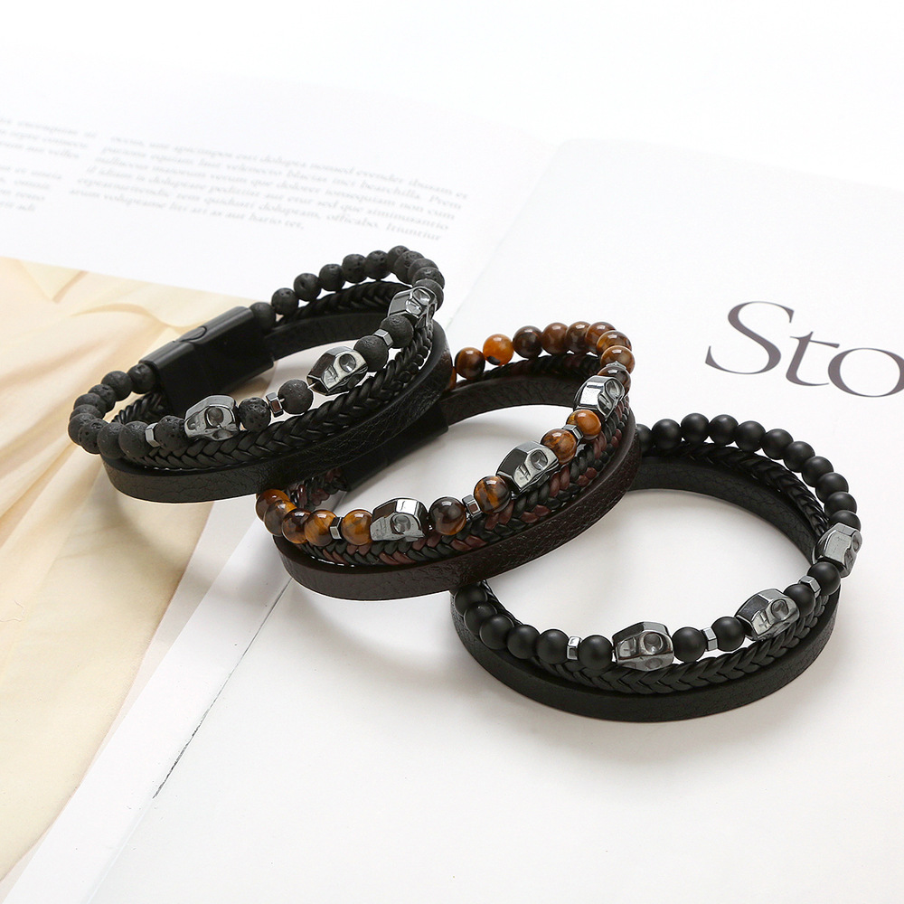 2 Stück natürliches Edelstahl-Tigerauge-Stein-Herren-Skelett-Armband_voghion.com