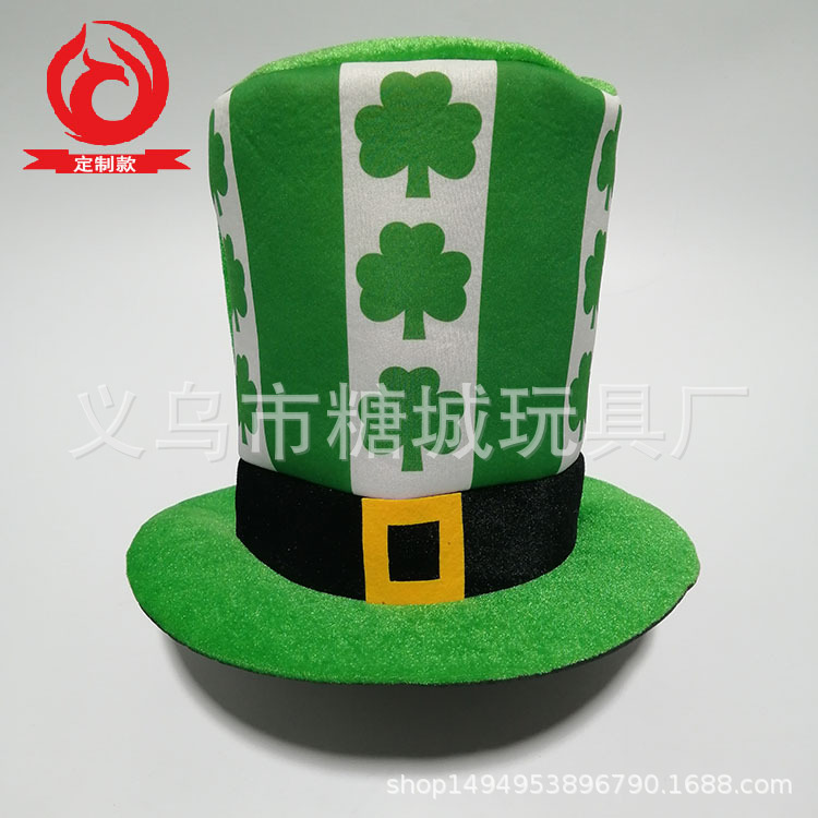 Trébol sombrero alto irlandés sombrero verde sombrero de terciopelo dorado Día de San Patricio vestido de fiesta accesorios transfronterizos