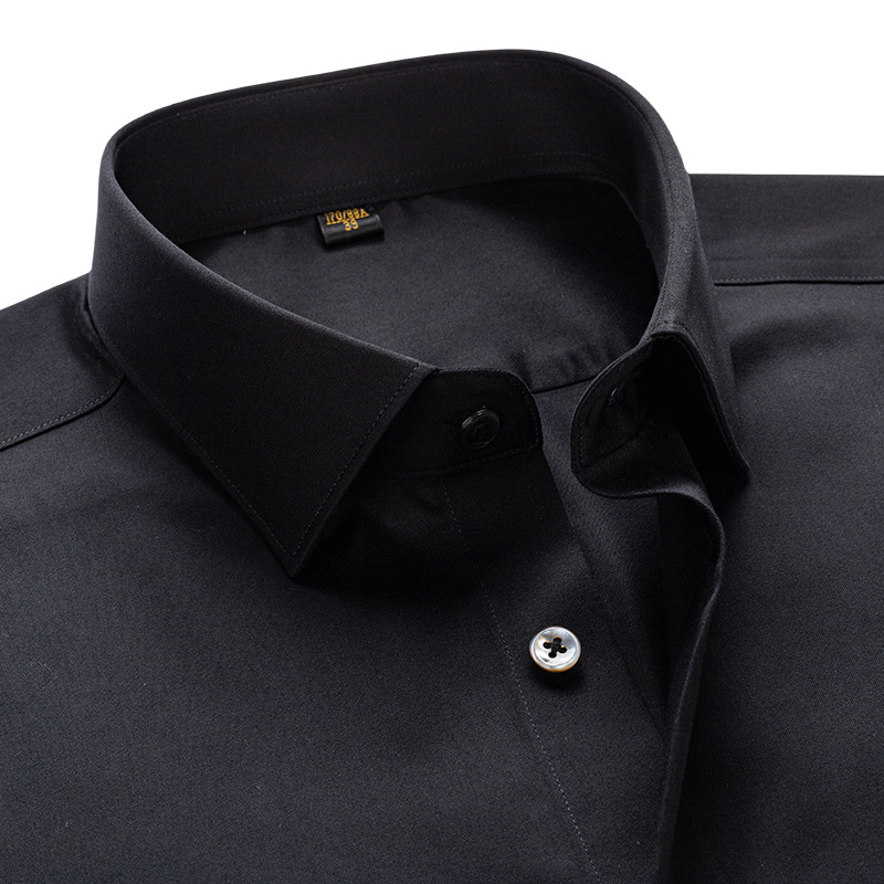 Camisas de algodón para hombres de mangas largas sin quemar negocios casuales camisas negras de alta calidad 200 cuatro líneas de ropa de trabajo de viaje