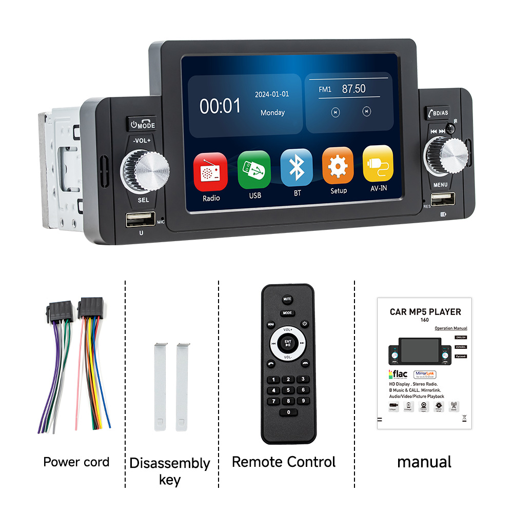 5-inch coche universal MP5 reproductor inteligente bluetooth revertir imagen tarjeta u disco multifunción coche radio