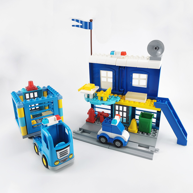 Large particle building blocks spare parts police station prison car police car creative scene building children's educational assembled toy model