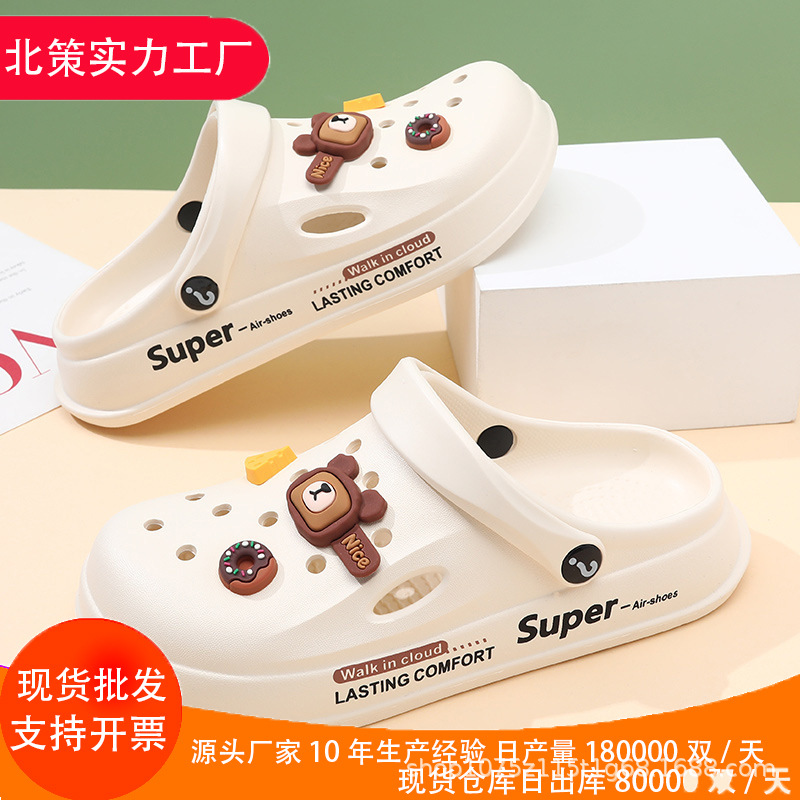 New summer women's clogs, thick sole, non-slip, wear-resistant, fashionable, casual, outdoor, beach, closed-toe flip-flops, factory direct sales.