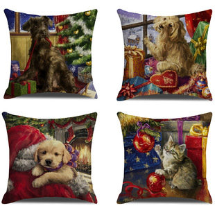 Christmas cartoon home decoration linen pillow cover creative Christmas dog animal print pillow pillow cover wholesale