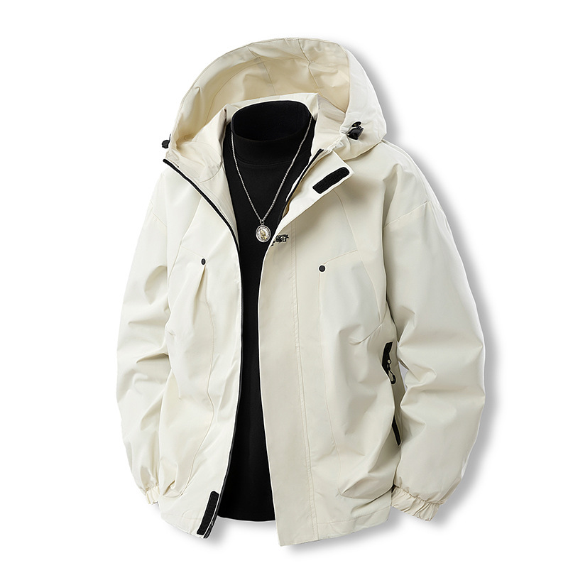 Autumn Winter Hooded Solid Color Waterproof Jacket Women, Lightweight Windproof Coat For Men, Three-Proof Mountaineering_voghion.com