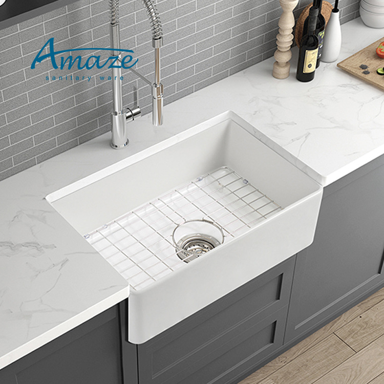 Fregadero de cocina americano CUPC de cerámica 20 pulgadas | Lavabo doble grande de montaje frontal o semiempotrado