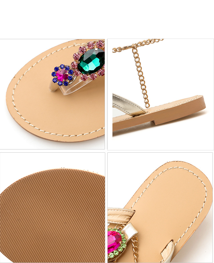 Color Rhinestone Metal Chain Flat Bottom Sandals NSSO107774