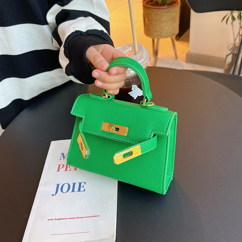 Children's Fashion Handbag 2024 New Lychee Pattern Small Tote Bag Trendy Cool Stylish Crossbody Bag Minimalist Coin Purse Trend