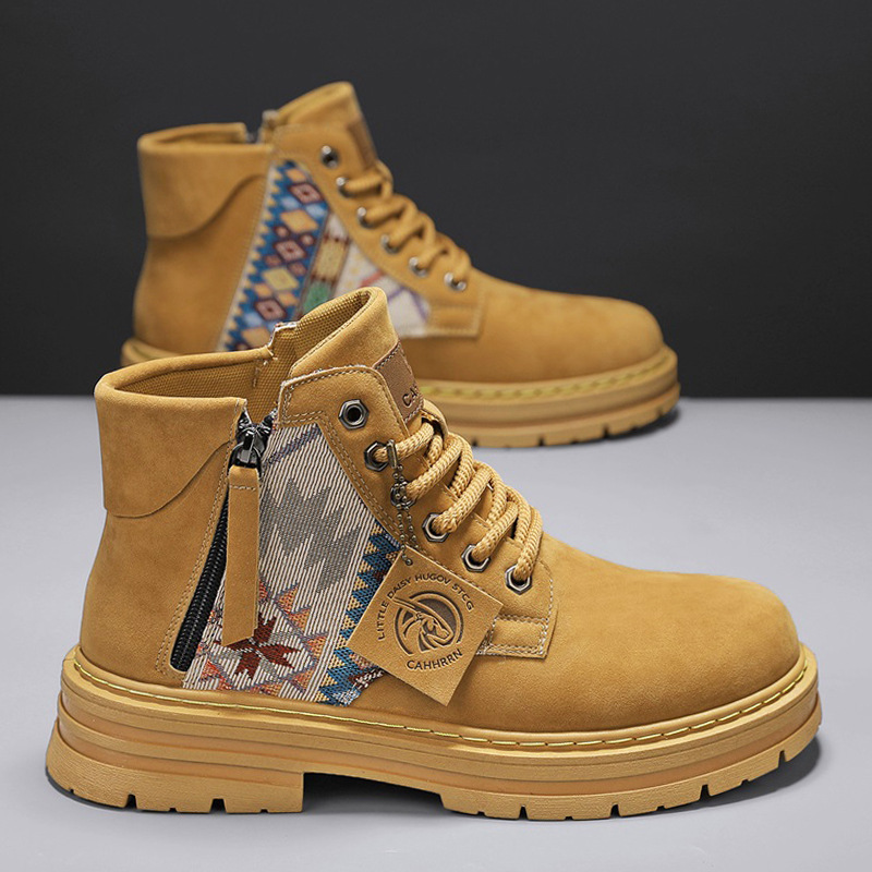 Otoño y invierno retro cuero al aire libre deportes de alta altura botas de motocicleta estilo británico con cabeza redonda botas Martin botas de hombre