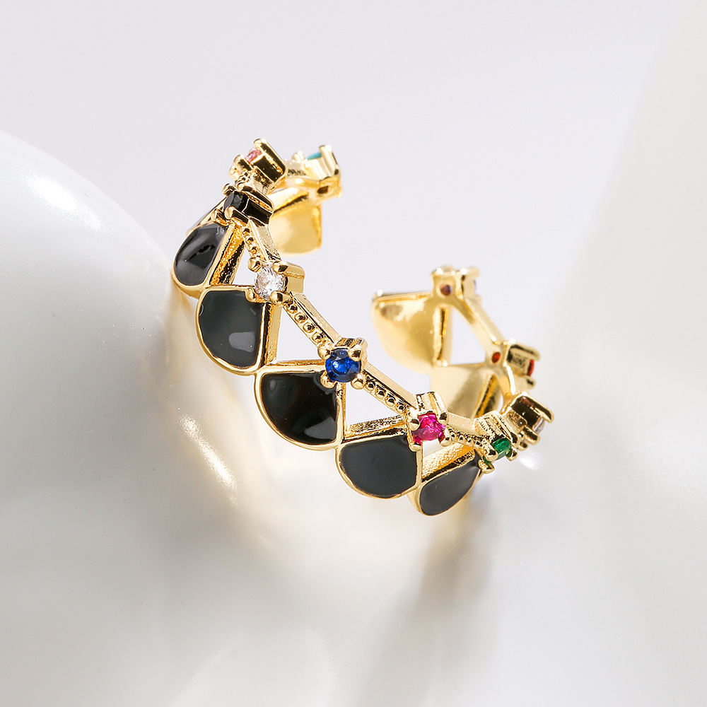 Fashion Geometric Copper Inlay Zircon Open Ring 1 Piece