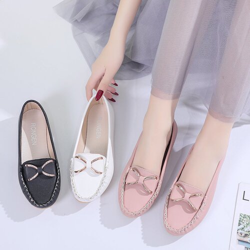 Spring and Autumn New Solid Color Bow Decoration Round Head Medium Opening Flat Heel Casual Single Shoes Trend