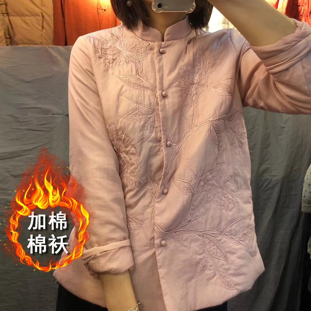 2022 осенне-зимнее пальто из хлопка и льна в китайском стиле в стиле ретро, Женская утолщенная стеганая чайная одежда, топ с вышивкой, хлопковая стеганая куртка, короткое пальто