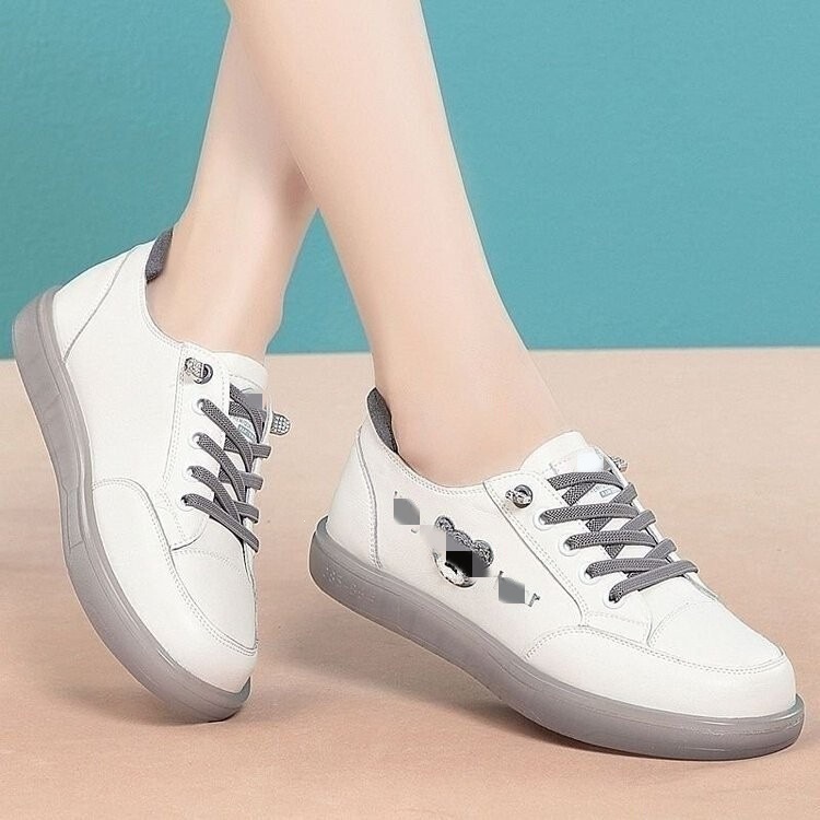 Versatile Leather White Sneakers with Rubber Sole for Women, 2026 Autumn New Soft-Soled Casual Sports Shoes, Flat Shoes