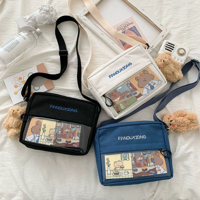 韩国INS可爱痛包斜挎包日系原宿少女软妹小挎包帆布包吧唧小痛包