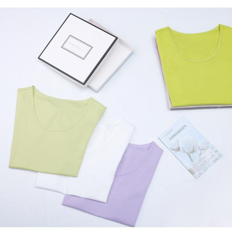 Cool Short-Sleeved Black Technology Silky Casual U-Neck Slim Pure Color Fashion White T-Shirt Women's Summer Style Gift Box