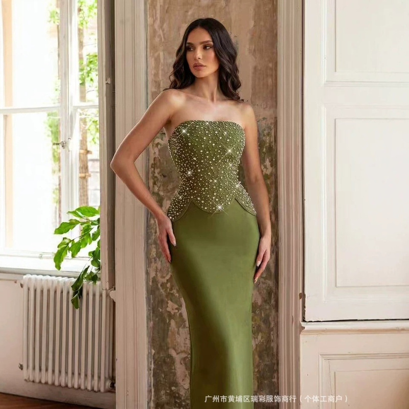 European and American Style Dress, Strapless, Sexy, Slim-Fitting Bandage Dress Set, Two-Piece Set, Light Luxury Evening Dress, Fashionable and Elegant