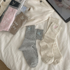 点子紗刺繍蝶結び靴下女性iu風スタッカ靴下バレエ風ミドルソックス少女百合潮綿靴下