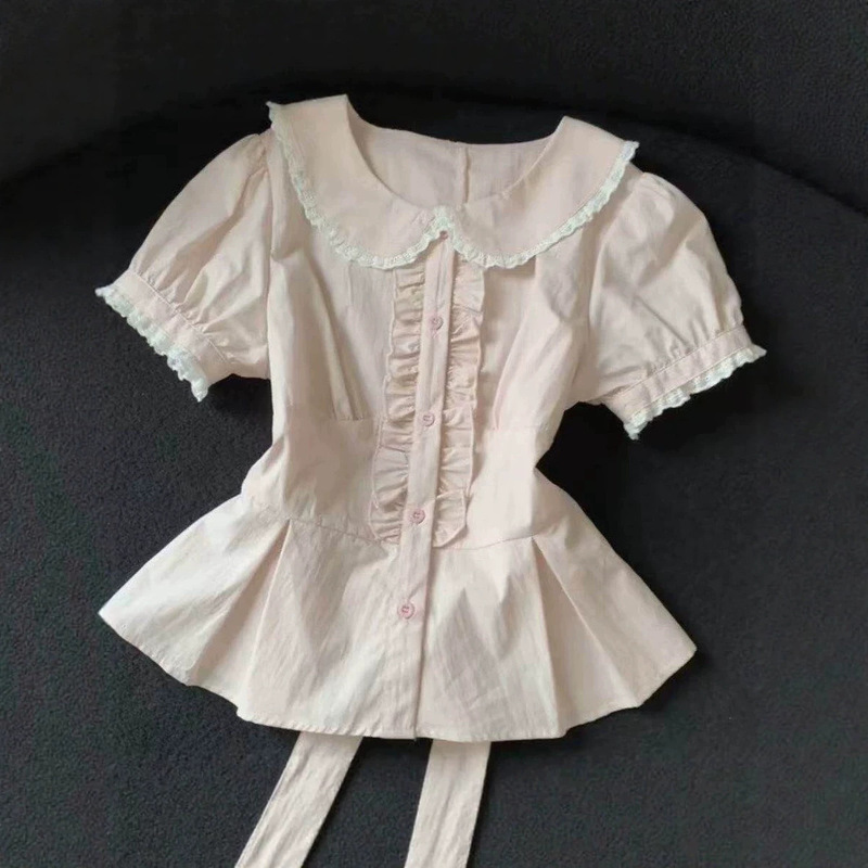 Extra Large Size 150kg Girly Soft Sweet Style Top for Women with Lace Doll Collar Design and Tie-Up Shirt Extra Large Size 150kg Girly Soft Sweet Style Top for Women with Lace Doll Collar Design and Tie-Up Shirt