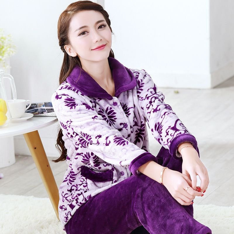 Carefully Selected Pajamas for Women in Autumn and Winter Coral Velvet Korean Style Large Size Cute Winter Suit Thickeneded Long-Sleeved Flannel Women's Home Carefully Selected Pajamas for Women in Autumn and Winter Coral Velvet Korean Style Large Size Cute Winter Suit Thickeneded Long-Sleeved Flannel Women's Home