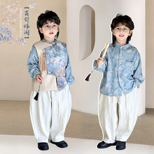男童新中式马甲2025春季新款儿童PU皮拼接马褂宝宝花朵唐装礼服